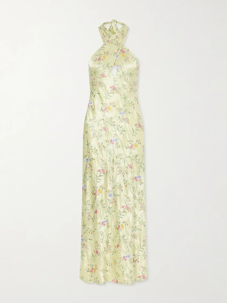 Dune floral-embroidered satin maxi dress