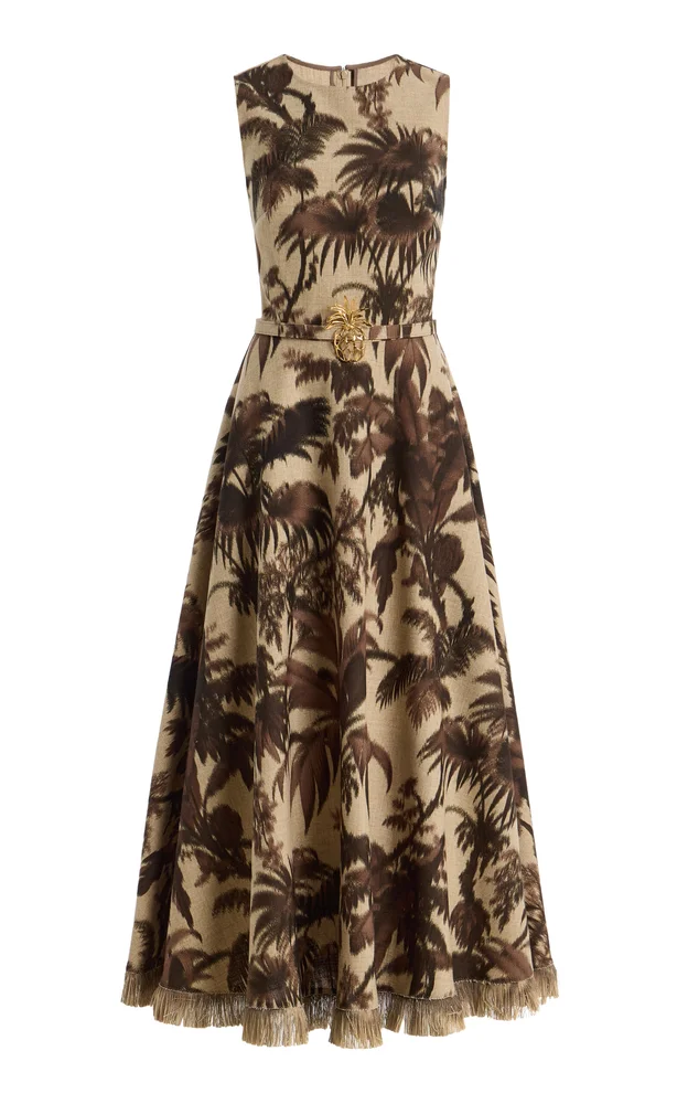 Palm-Print Midi Dress