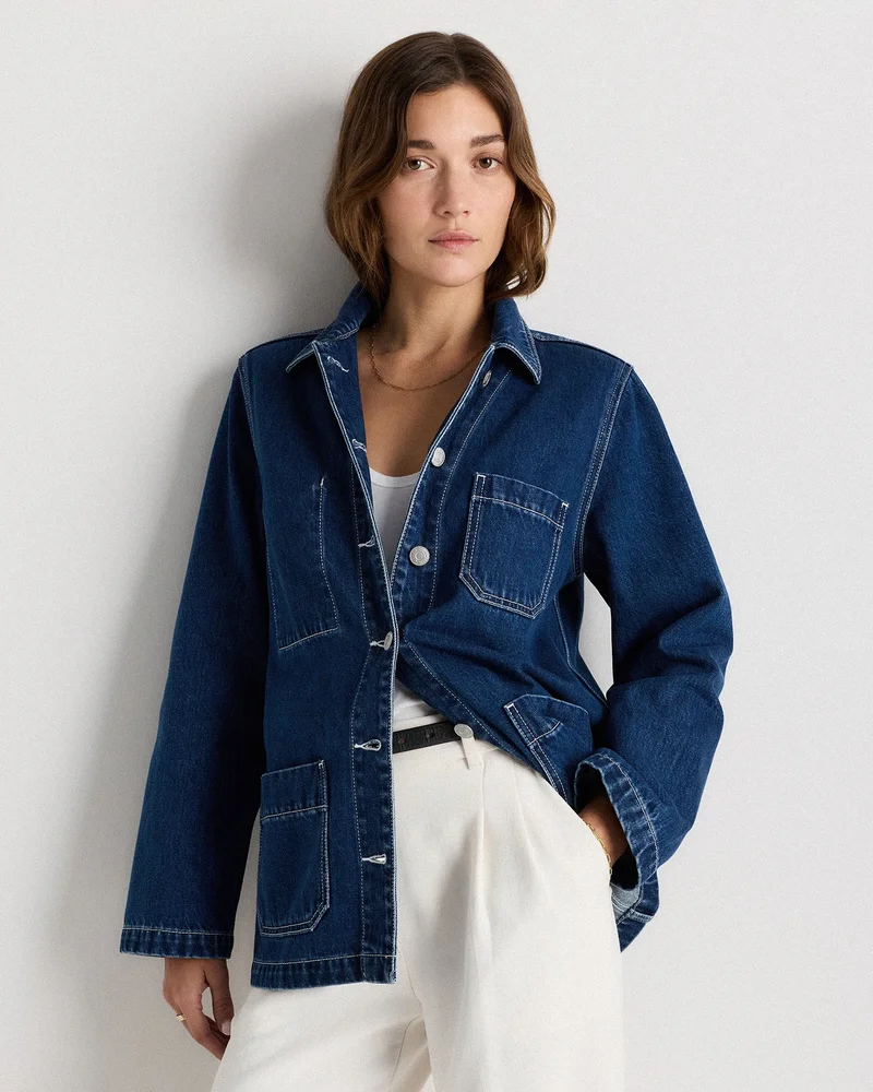 100% Organic Cotton Denim Chore Jacket in Dark Indigo