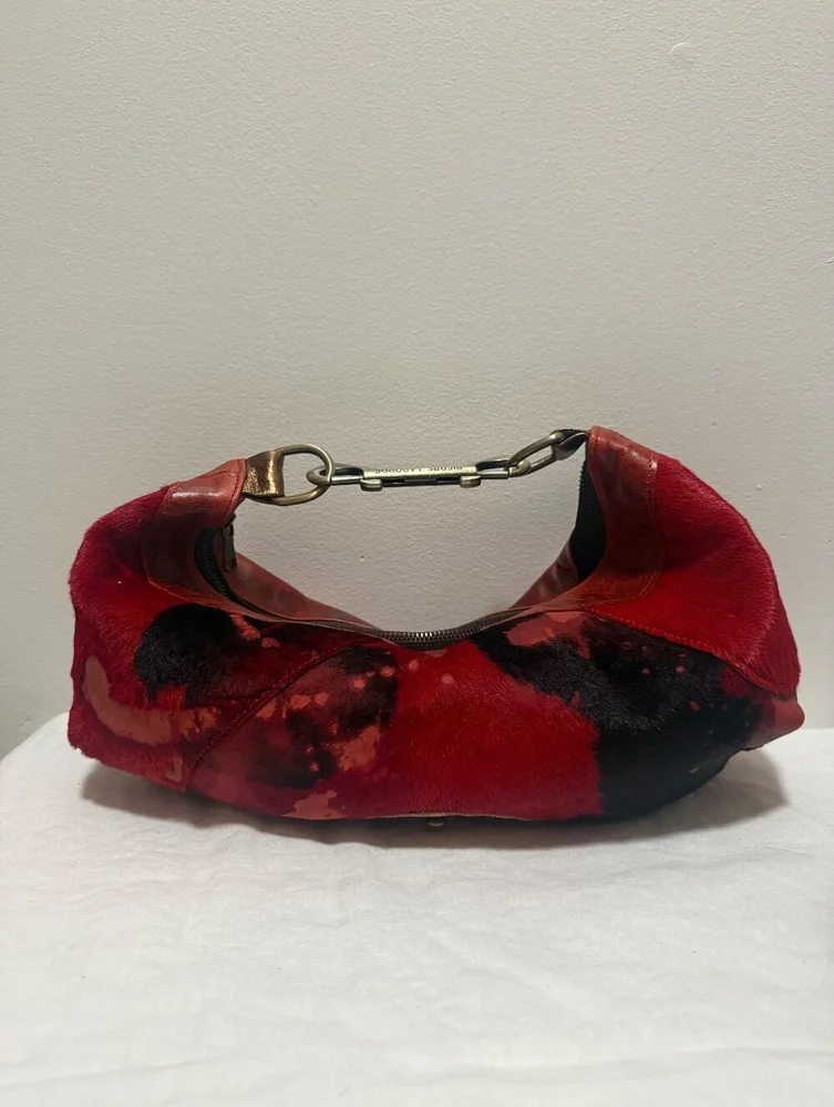 Handmade Leather Hobo in Red and Black