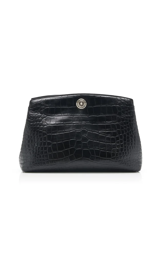 Pushlock Croc-Embossed Leather Clutch
