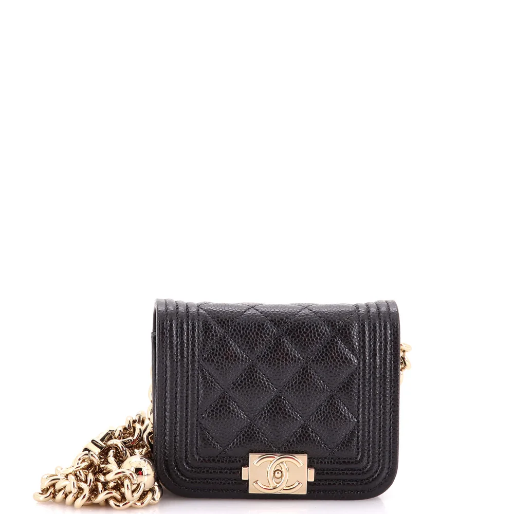 Pre-Owned Chanel Boy Flap Chain Belt Bag Quilted Caviar