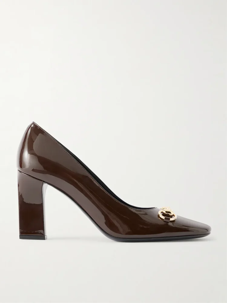 Signora 85 Horsebit-embellished patent-leather pumps