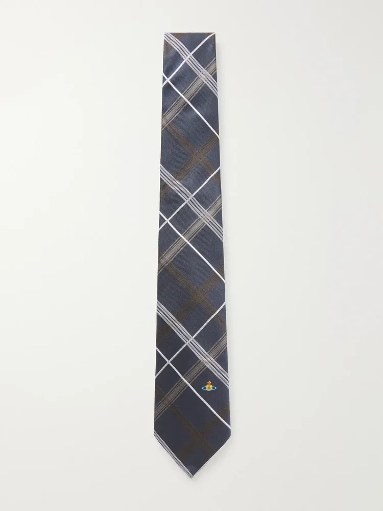 Checked-jacquard silk tie