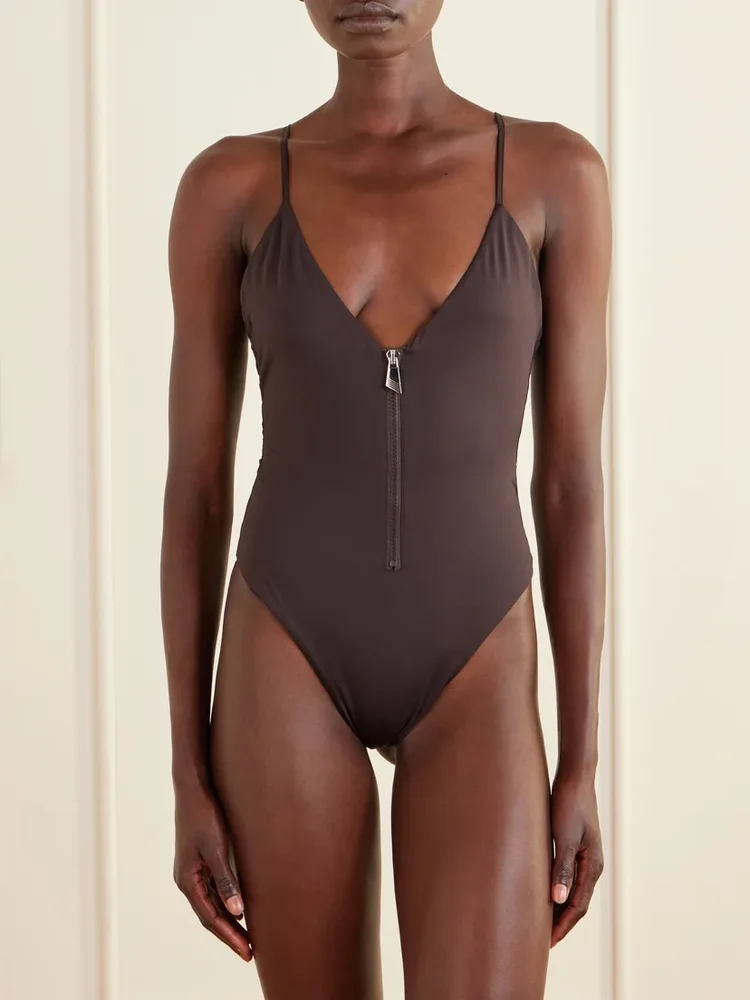 Half-zip one-piece swimsuit