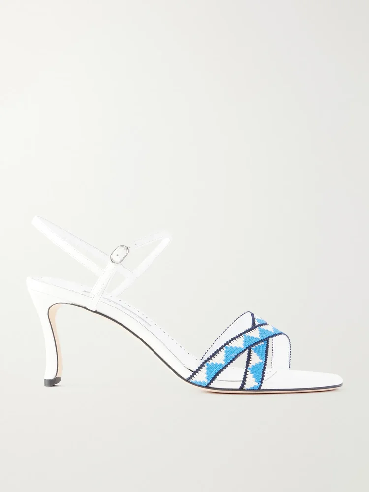 Popeyana leather-trimmed woven sandals