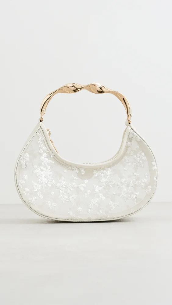 Nixi Floral Embroidered Mesh Twist Handle Bag