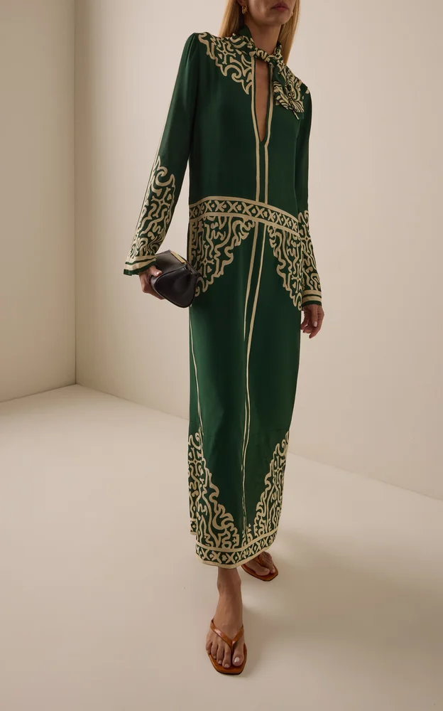 The Windborne Woman Embroidered Silk Maxi Dress