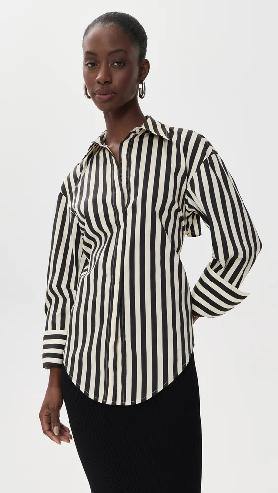 Loch Striped Poplin Button Up Top