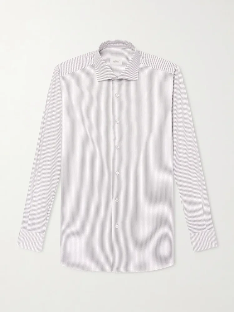 Cutaway-Collar Striped Cotton-Twill Shirt