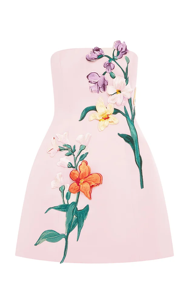 Roselle Embroidered Satin Mini Dress