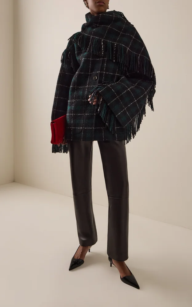 Fringed Scarf Wool-Blend Jacket