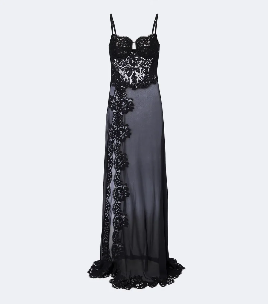 Lace-trimmed silk and and cotton-blend gown