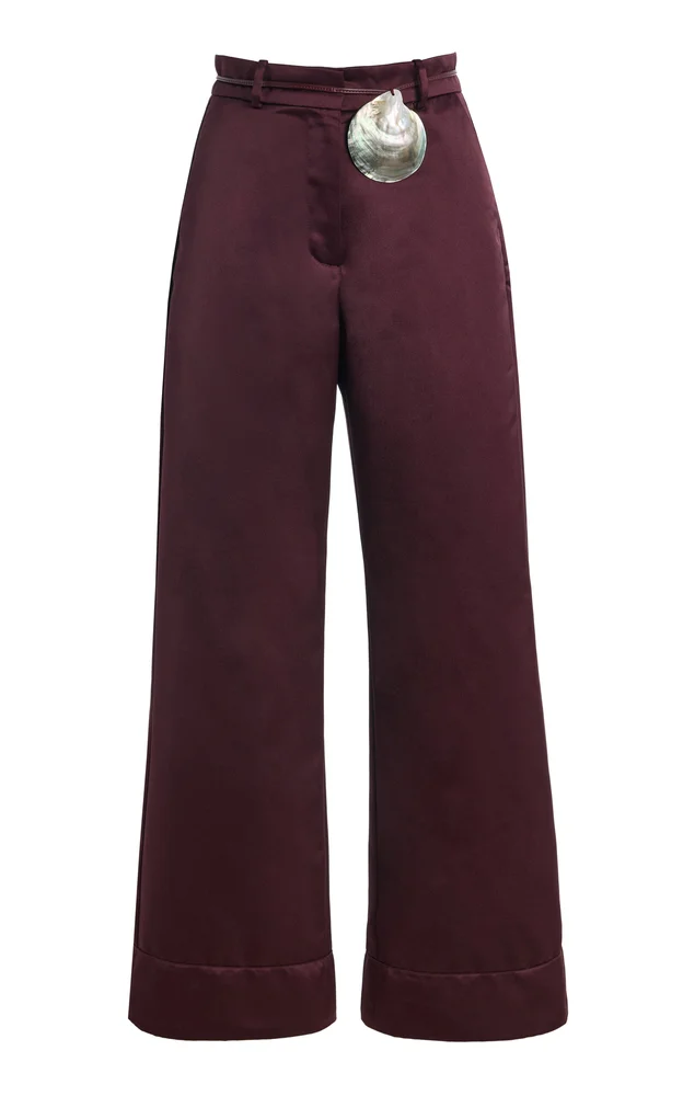 Exclusive Belted Twill Flared-Leg Pants