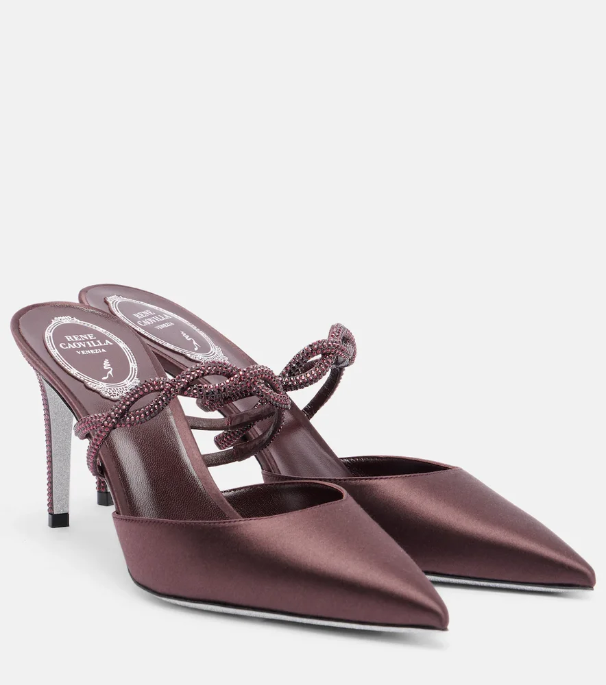 Crystal-embellished satin mules
