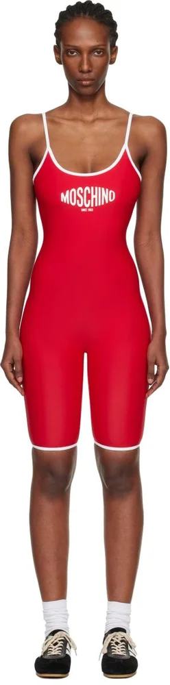 Red Printed Lycra One-Piece Swimsuit