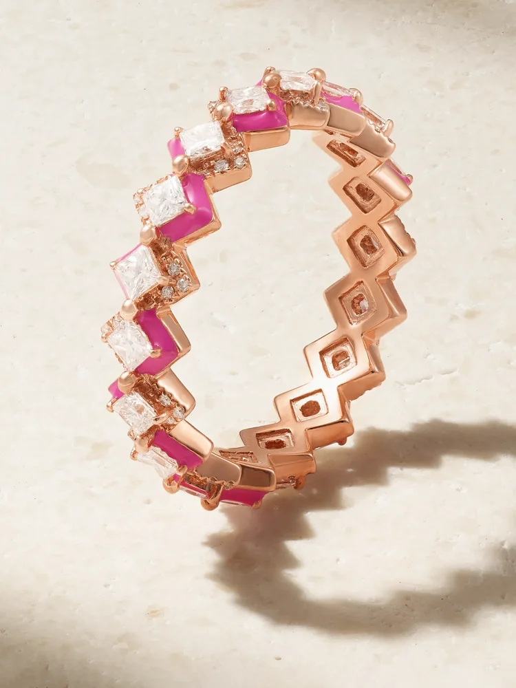 Mosaïque 18-karat rose gold, diamond and enamel ring