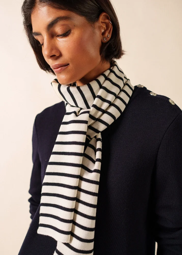 DUGUAY Striped Wool Scarf (IVORY / NAVY)