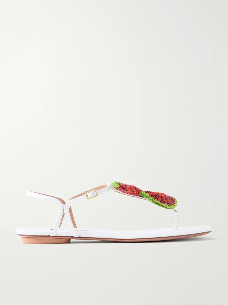Embellished Raffia Thong Sandals