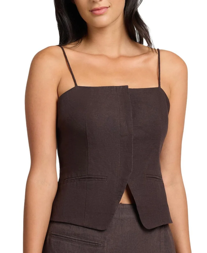 Air Linen Straight Neck Top