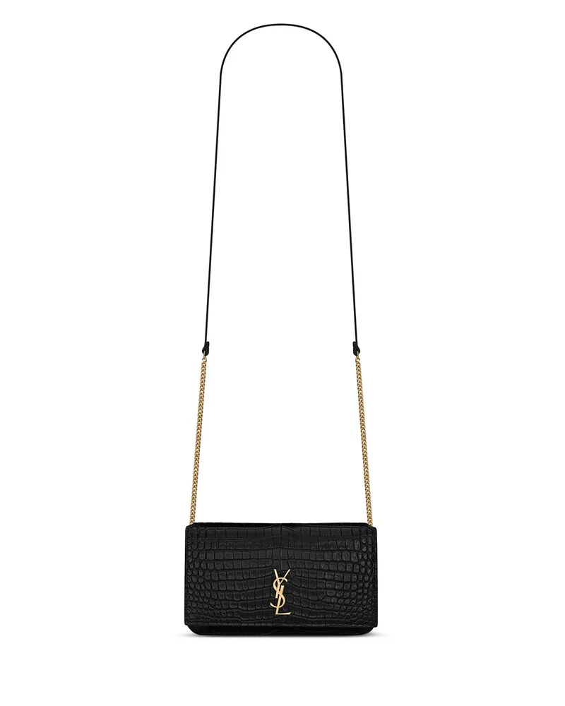 Cassandre Phone Holder in Shiny Crocodile-Embossed Leather