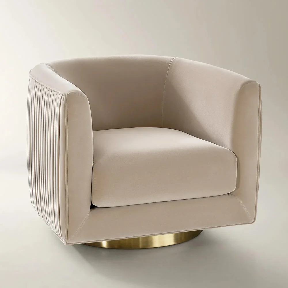 Lyssa Pleated Simply Taupe Velvet Swivel Accent Chair