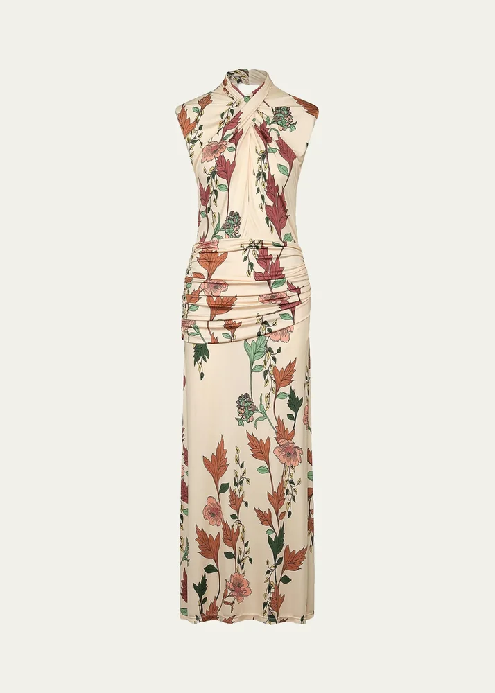 Hibiscus Compass Crisscross Ruched Ankle Dress