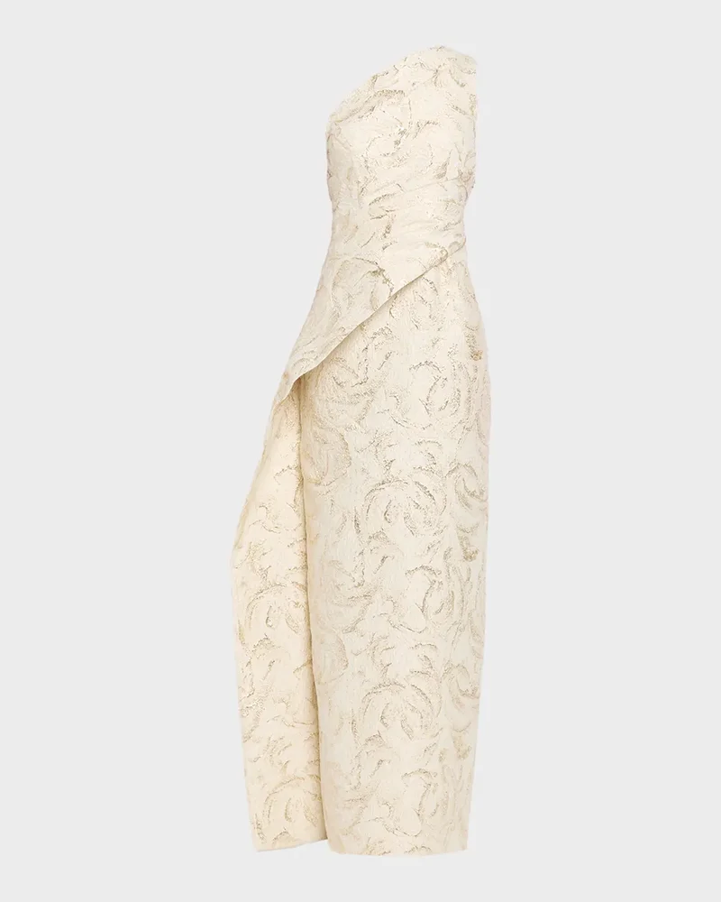 One-Shoulder Metallic Jacquard Column Gown