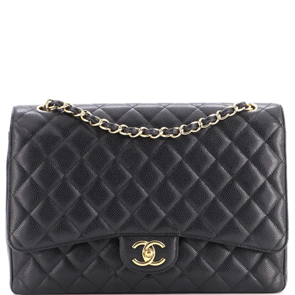 Pre-Owned Classic Double Flap Bag Quilted Caviar Maxi