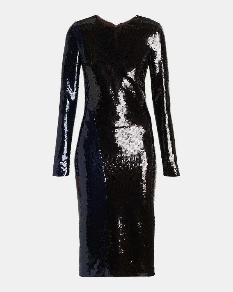 Sequined Long-Sleeve Midi Dress