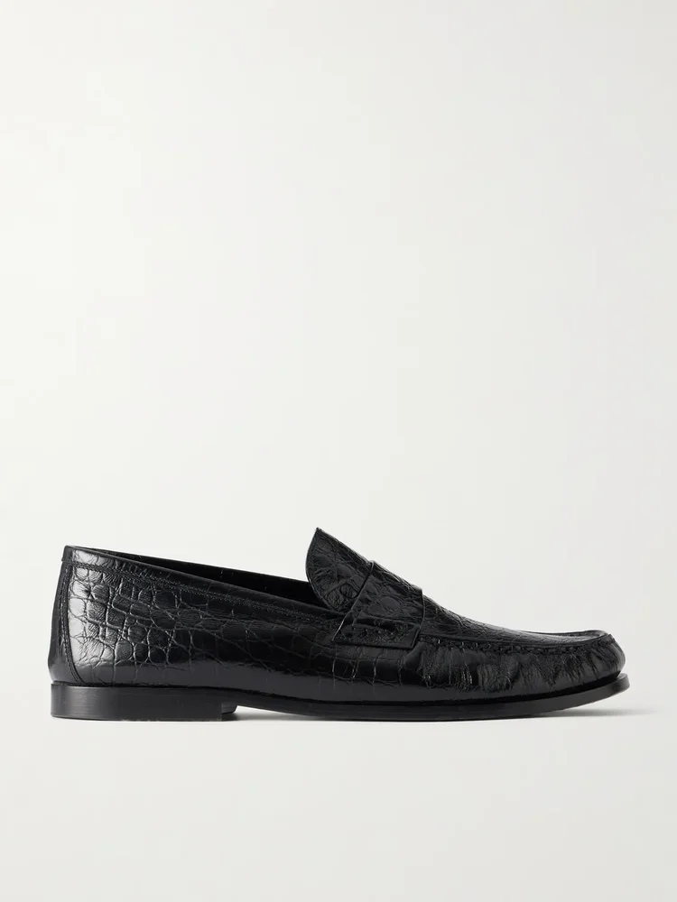 Croc-Effect Leather Loafers