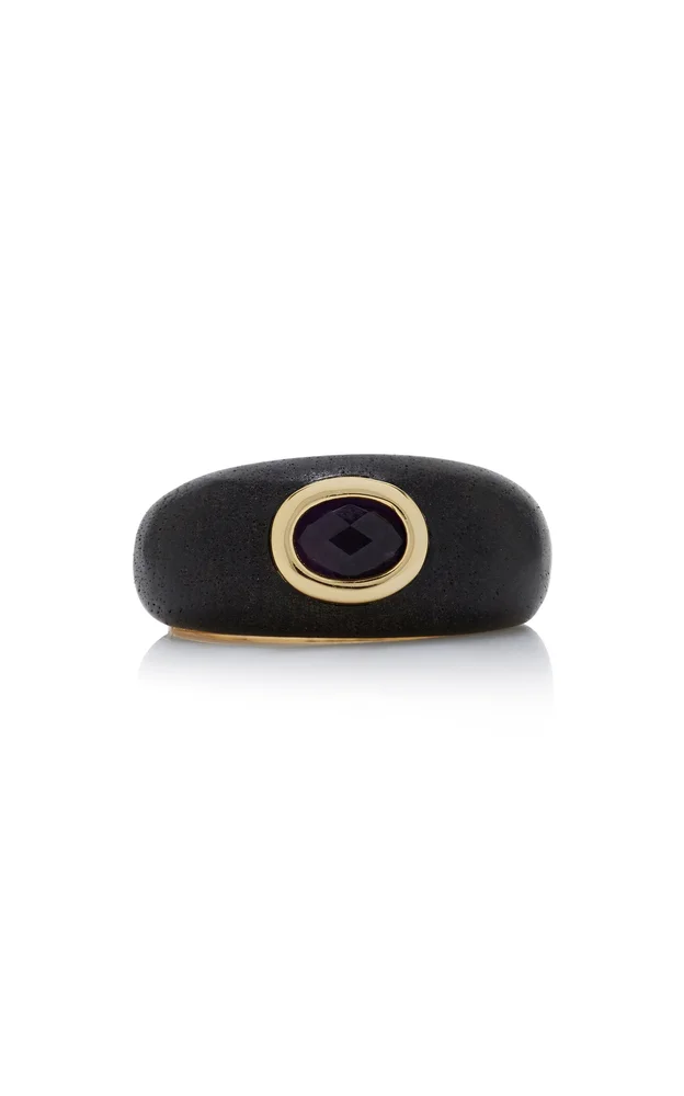 Callie 12K Gold-Plated Brass Ebony and Amethyst Ring
