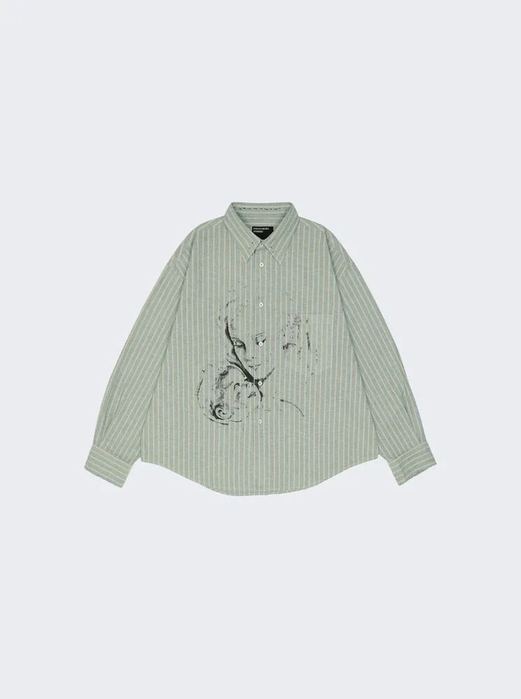 Henri's Repaired Everyday Mother With Child Shirt Green and White Stripe