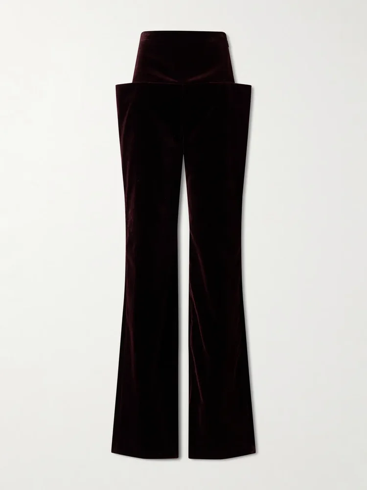 Cotton-velvet straight-leg pants