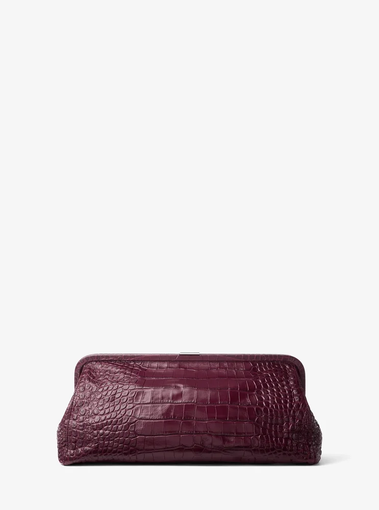 Angelica Large Crocodile Embossed Leather Frame Clutch