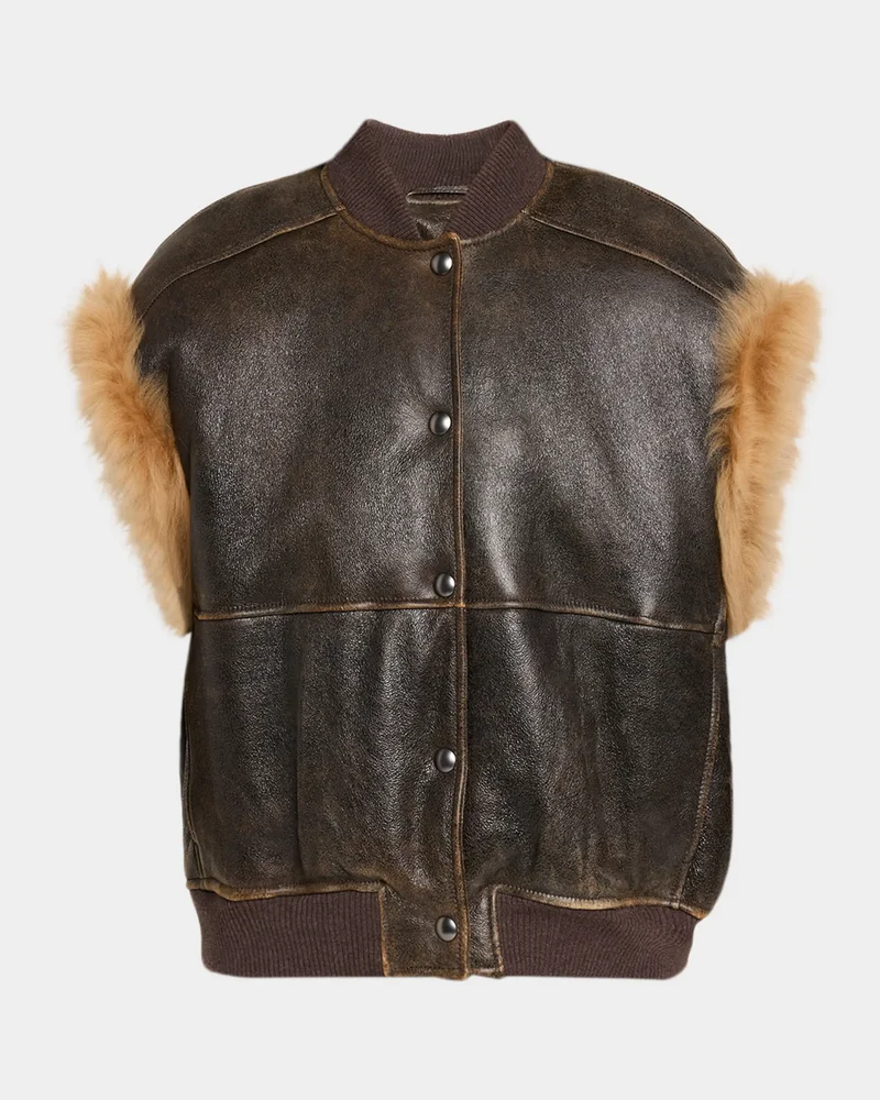 Lamb Shearling Trim Vintage Aviator Vest