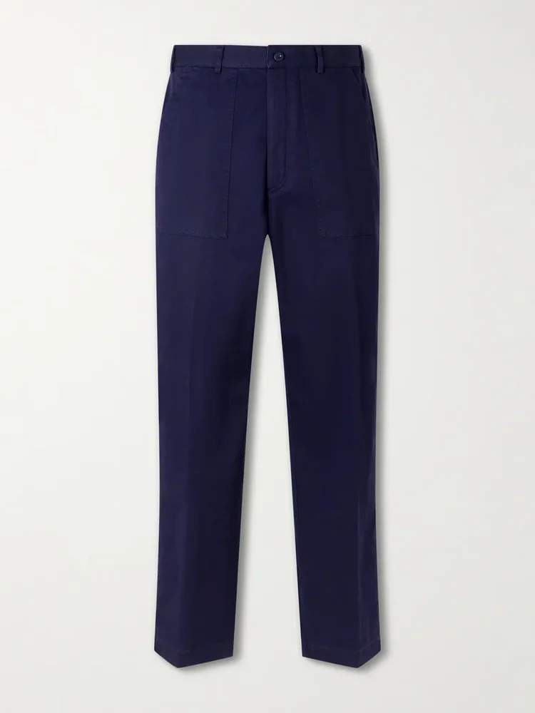 Straight-Leg Cotton-Blend Twill Trousers