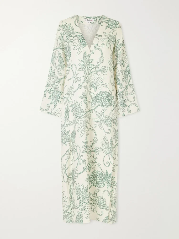 Theodora printed linen maxi dress