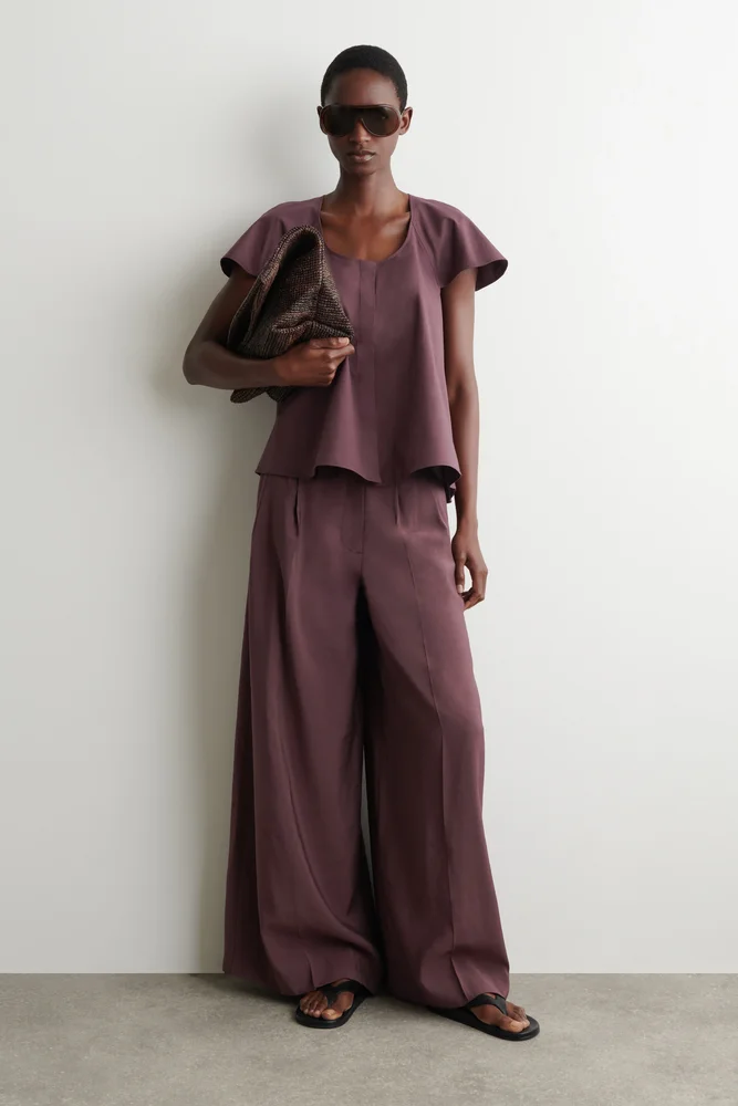 Pleated Modal Wide-Leg Trousers