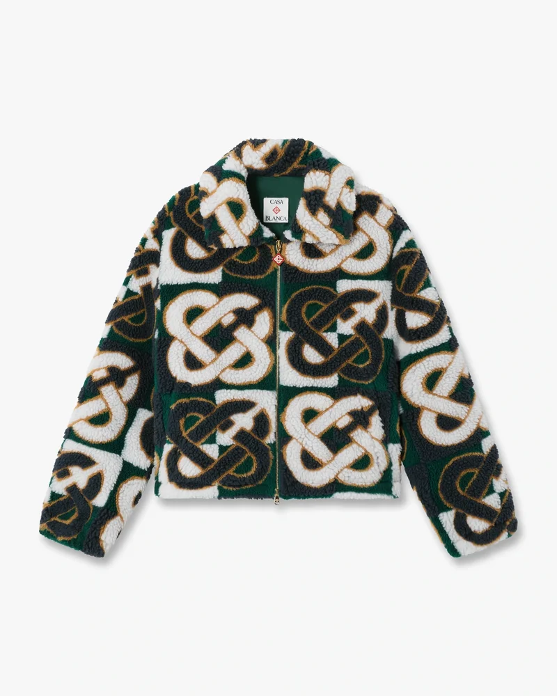 Green & Navy Check Monogram Fleece Jacket