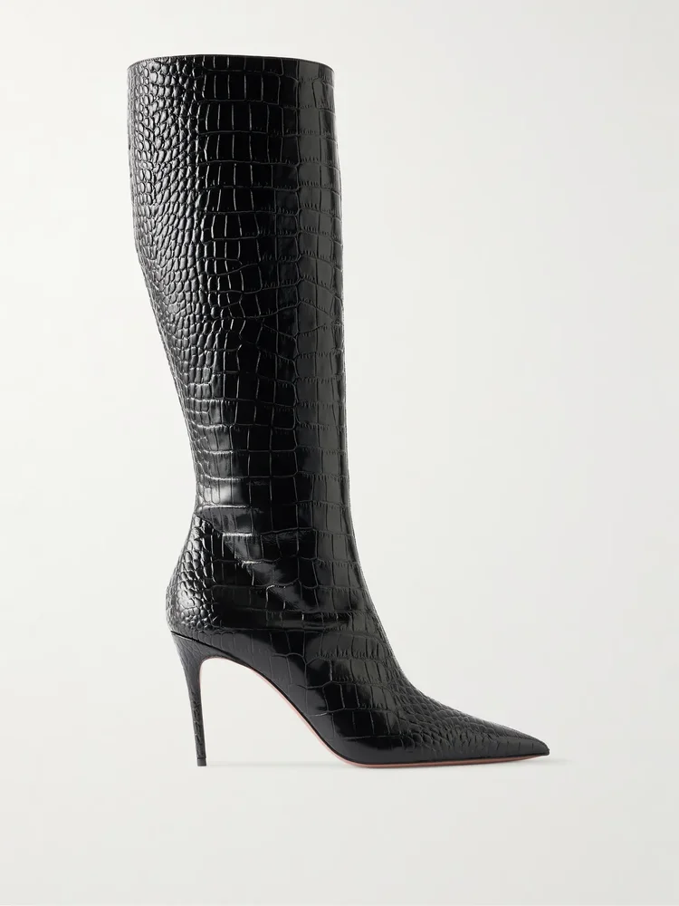 vera 85 croc effect leather knee boots