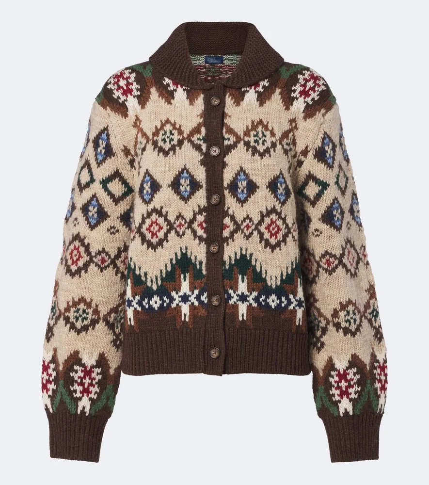 Jacquard wool and cashmere cardigan