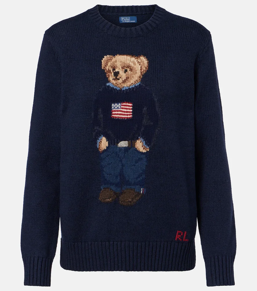 Polo Bear intarsia cotton and linen sweater