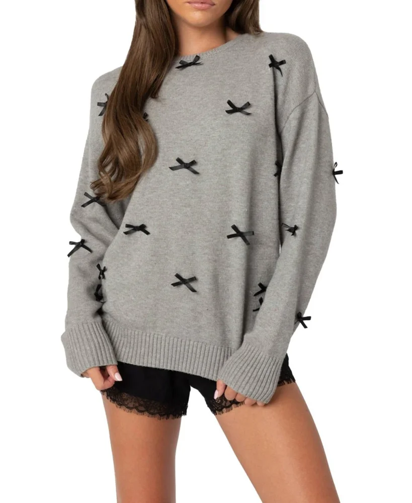 Satin Bow Oversized Sweater