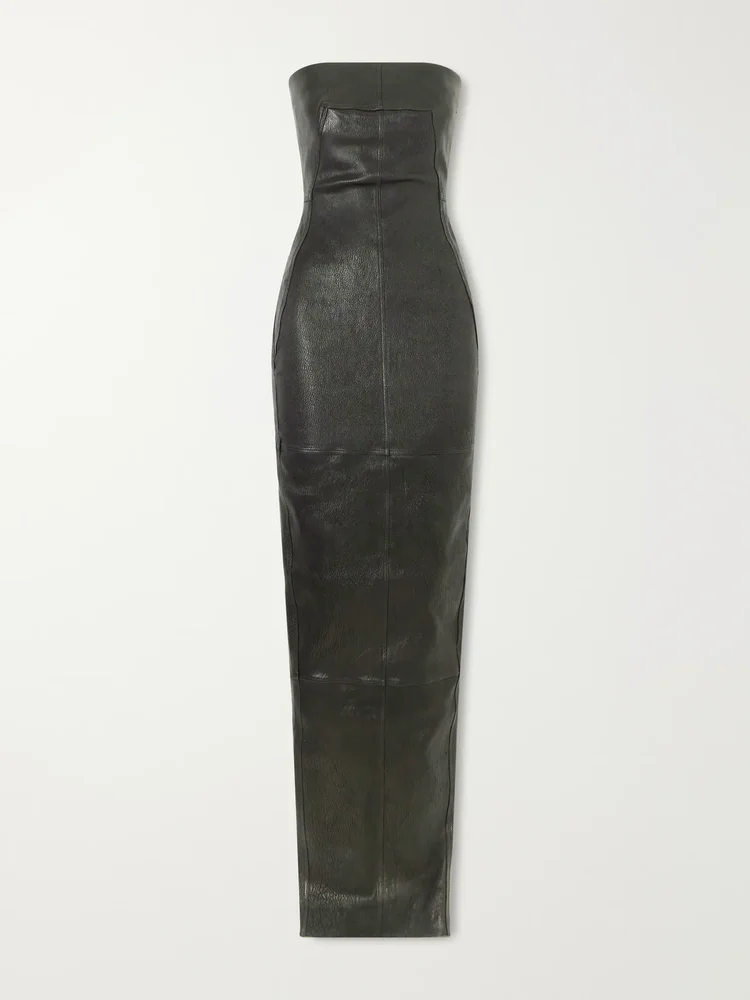 Athena paneled leather-blend maxi dress