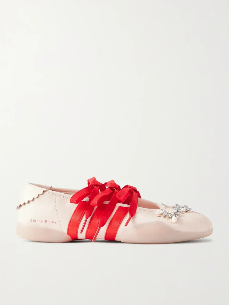 + adidas Originals Taekwondo Ballerina embellished pleated leather flats