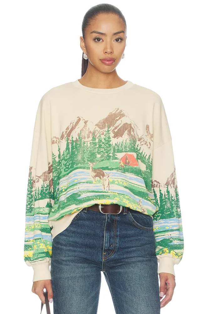 Campsite Scene Oversized Crew Sweatshirt