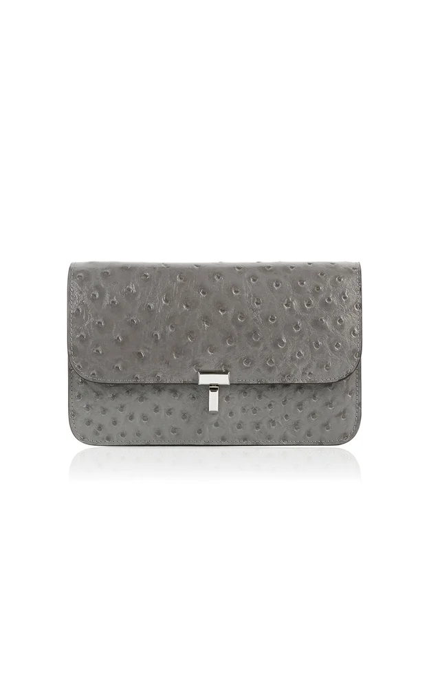 T-Lock Ostrich-Embossed Leather Clutch