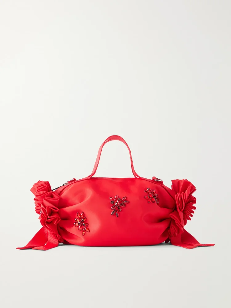 Double Ribbon Rosette crystal-embellished satin shoulder bag