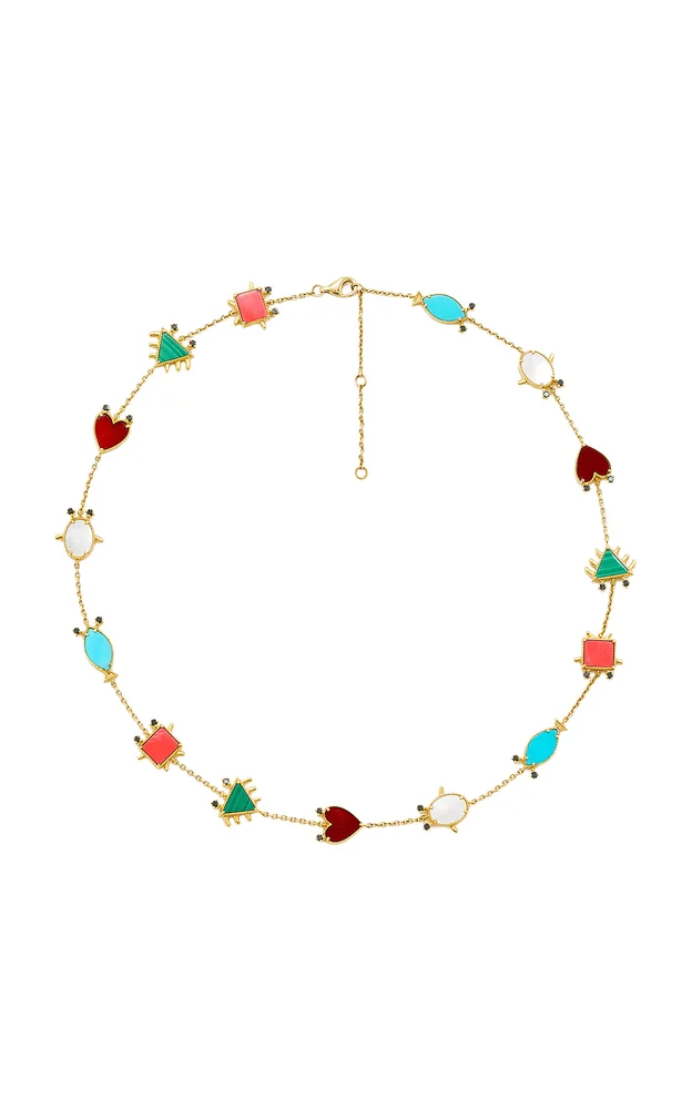 Necklace 9K Yellow Gold Multi-Stone Earrings